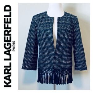 KARL LAGERFELD Navy and White Blazer Coat Size Medium